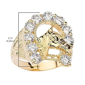 10K Yellow Gold Cubic Zirconia Horseshoe & Horse Head Ring